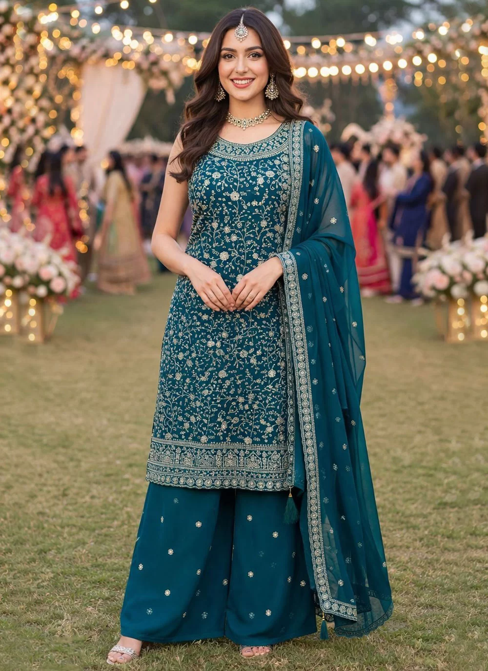 Teal Georgette Palazzo Salwar Suit